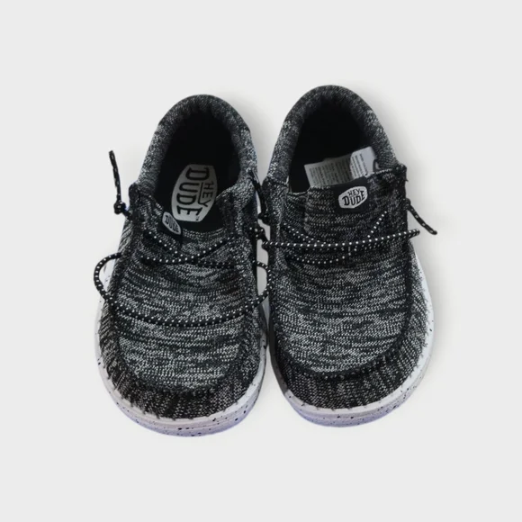 Hey Dude Wally Stretch Toddler Shoes Sz 8 Black White Lace Up Round Toe Sneakers - Picture 3 of 8